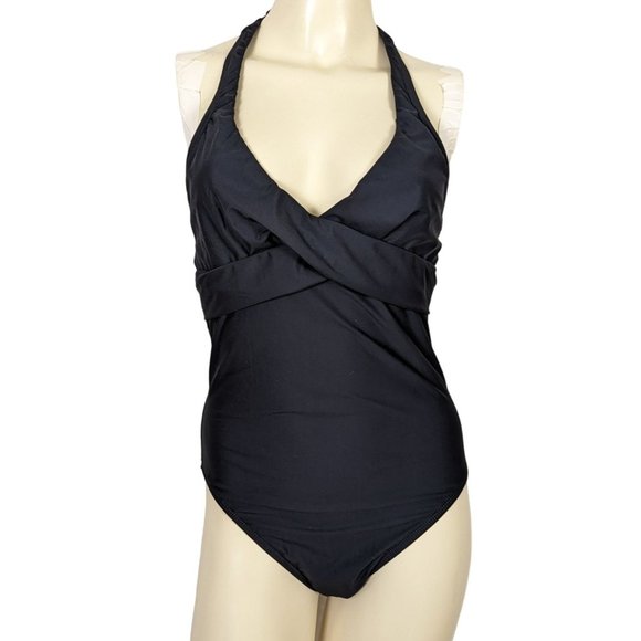 Talbots‎ one piece halter style wrap bust black swimsuit size 8 - Picture 1 of 9